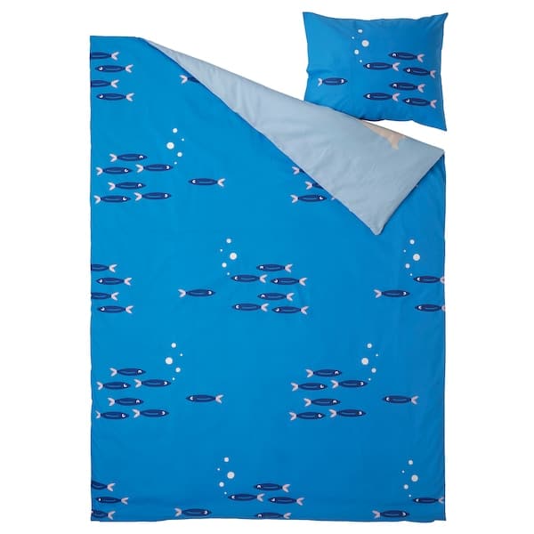 Ikea BLÅVINGAD - Duvet cover and pillowcase, ocean animals pattern/multicolour, 150x200/50x80 cm