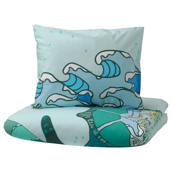 BLÅVINGAD - Duvet cover and pillowcase, turtle pattern/turquoise, 150x200/50x80 cm - best price from Maltashopper.com 40521116