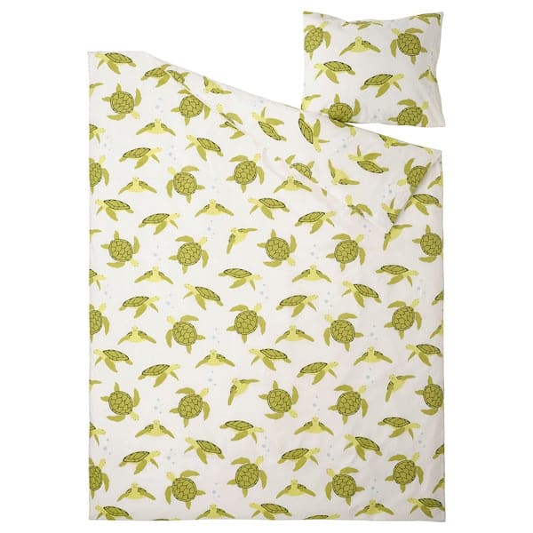 BLÅVINGAD - Duvet cover and pillowcase, turtle pattern green/white, 150x200/50x80 cm - best price from Maltashopper.com 60521097