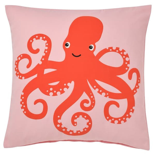 BLÅVINGAD - Cushion cover, octopus pattern/pink, 50x50 cm