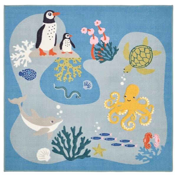 BLÅVINGAD - Rug, ocean animals pattern/multicolour, 133x133 cm - best price from Maltashopper.com 80528366