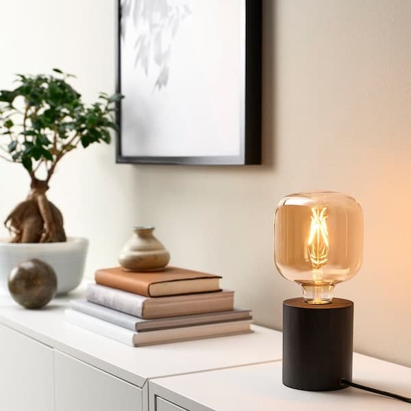 Ikea BLEKKLINT Table lamp - dark brown wood 11 cm ,