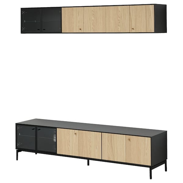 Ikea BOASTAD - TV storage combination, black/oak veneer, 181x42 cm