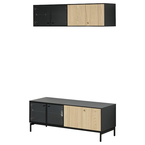 Ikea BOASTAD - TV storage combination, black/oak veneer, 121x42 cm