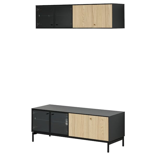 Ikea BOASTAD - TV storage combination, black/oak veneer, 121x42 cm