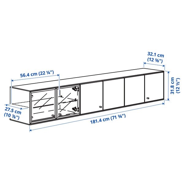 Ikea BOASTAD - TV storage combination, black/oak veneer, 181x42 cm