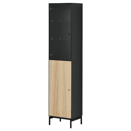 BOASTAD - High cabinet, black/oak veneer, 41x32x185 cm