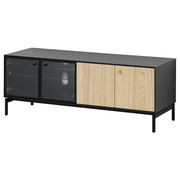 BOASTAD - TV bench, black/oak veneer, 121x42x45 cm