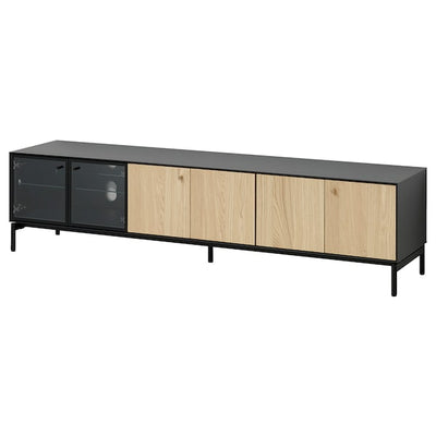 BOASTAD - TV bench, black/oak veneer, 181x42x45 cm - best price from Maltashopper.com 00507056