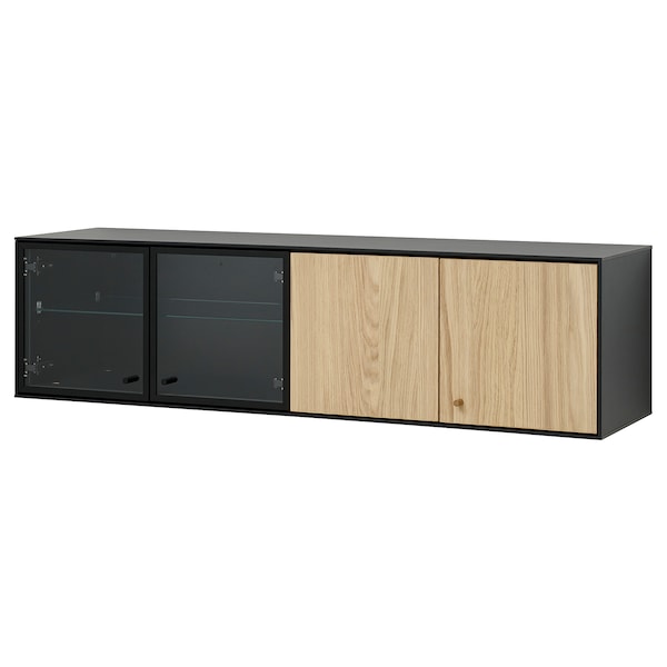 BOASTAD - Wall shelf, black/oak veneer, 121x32x32 cm