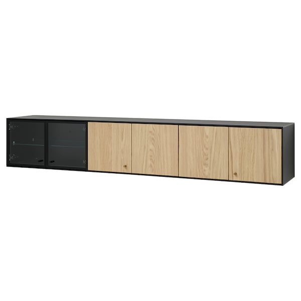 BOASTAD - Wall shelf, black/oak veneer, 181x32x32 cm