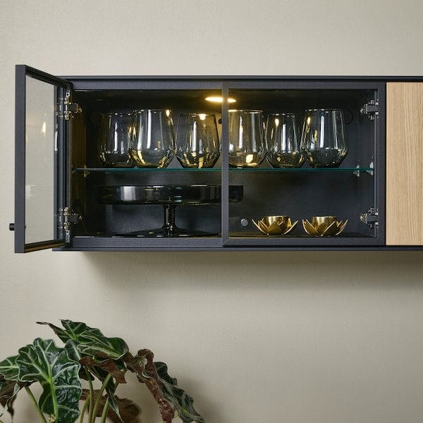 Ikea BOASTAD - Wall shelf, black/oak veneer, 121x32x32 cm