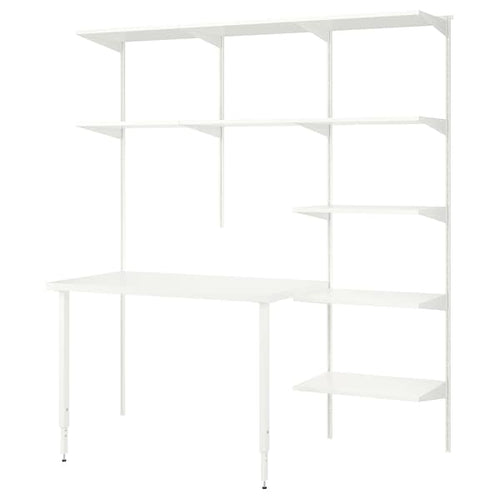 BOAXEL / LAGKAPTEN - Shelving unit with table top, white, 187x62x201 cm