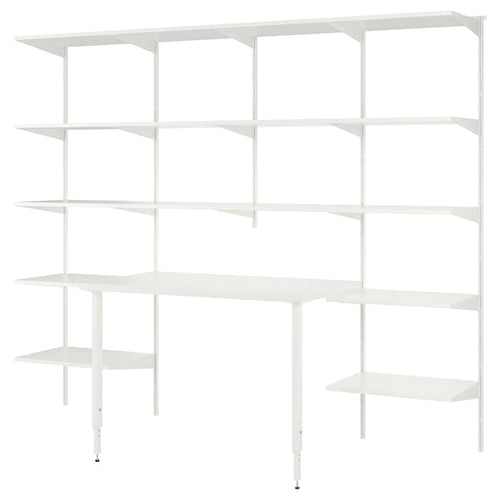BOAXEL / LAGKAPTEN - Shelving unit with table top, white, 250x62x201 cm