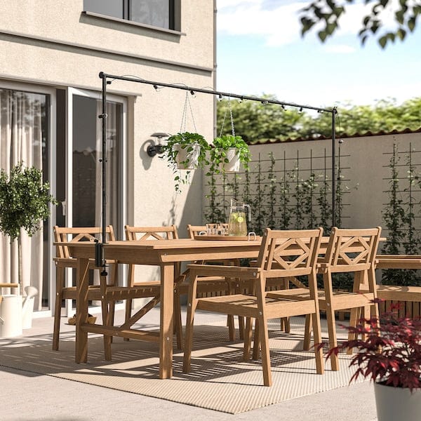 Ikea BONDHOLMEN / HELGEÖ - Table with decorating rod, outdoor white/beige/black, 235 cm