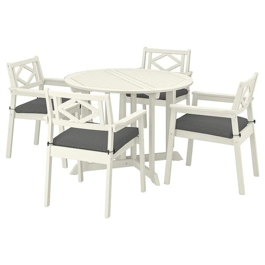 Ikea BONDHOLMEN - Table+4 chairs armrests, garden, white/beige/Frösön/Duvholmen dark grey