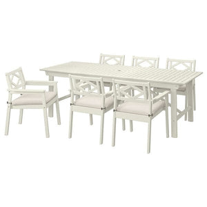 Ikea BONDHOLMEN - Table+6 chairs armrests, garden, white/beige/Frösön/Duvholmen beige