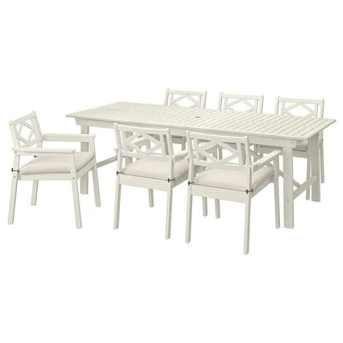 BONDHOLMEN - Table+6 chairs armrests, garden, white/beige/Frösön/Duvholmen beige