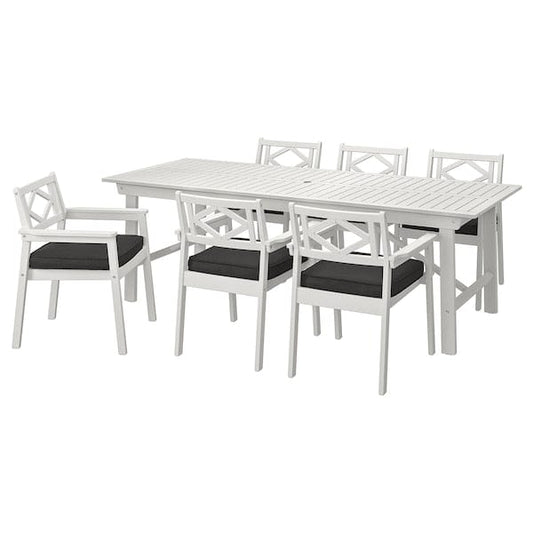 Ikea BONDHOLMEN - Table+6 chairs armrests, garden, white/beige/Järpön/Duvholmen anthracite