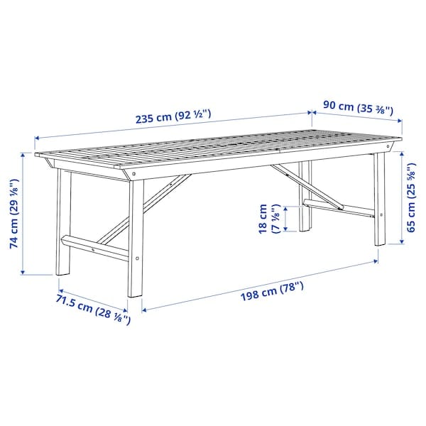 Ikea BONDHOLMEN - Table, outdoor, white/beige, 235x90 cm