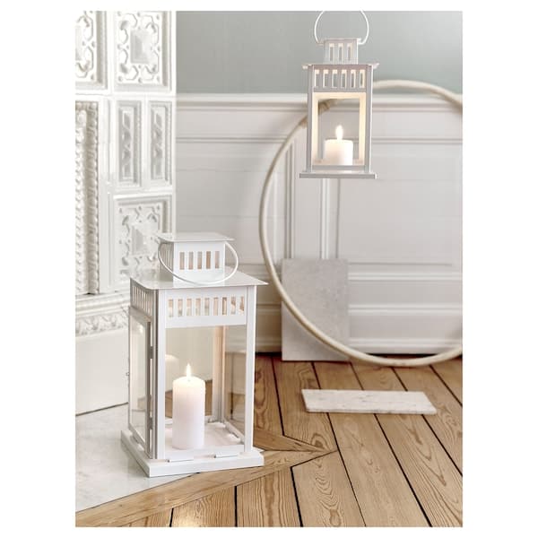 BORRBY - Lantern for block candle, in/outdoor white, 28 cm - best price from Maltashopper.com 30270142