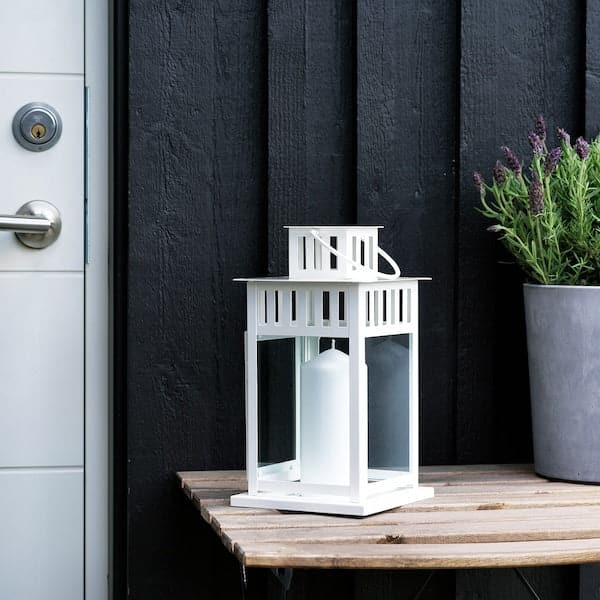 BORRBY - Lantern for block candle, in/outdoor white, 28 cm - best price from Maltashopper.com 30270142