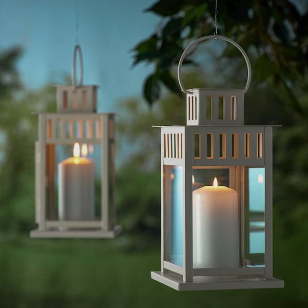 BORRBY - Lantern for pillar candle, in/out, beige
