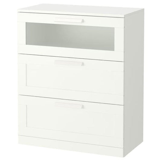 Ikea BRIMNES - Chest of 3 drawers, white/frosted glass, 78x95 cm