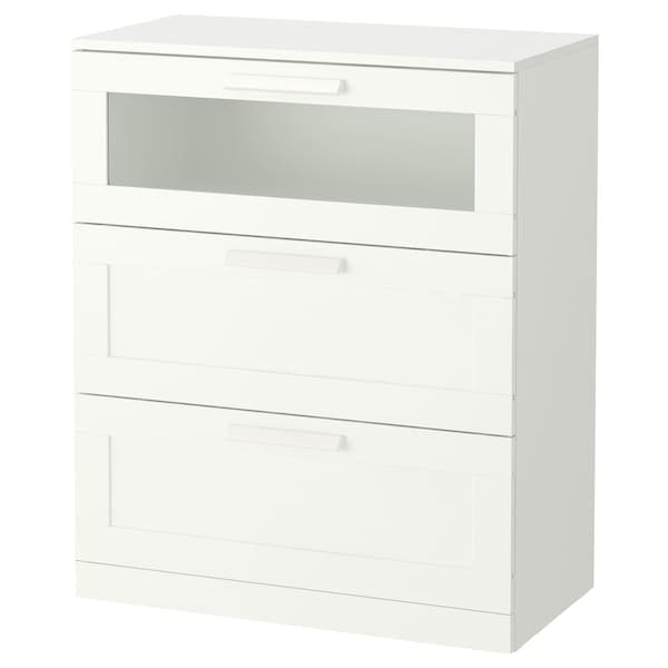 BRIMNES - Chest of 3 drawers, white/frosted glass, 78x95 cm