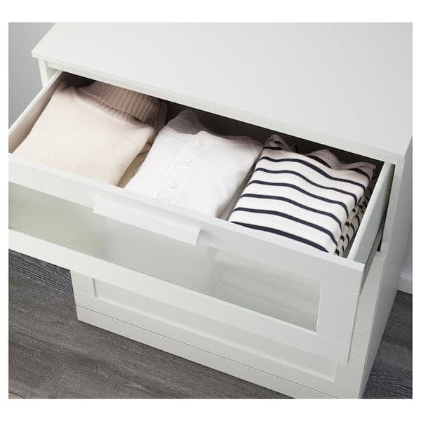 Ikea BRIMNES - Chest of 3 drawers, white/frosted glass, 78x95 cm