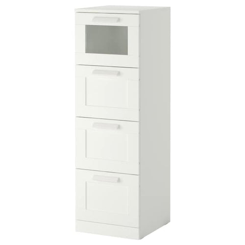 BRIMNES - Chest of 4 drawers, white/frosted glass, 39x124 cm