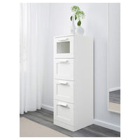 BRIMNES - Chest of 4 drawers, white/frosted glass, 39x124 cm - best price from Maltashopper.com 40392044