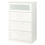 BRIMNES chest of 4 drawers, white/frosted glass, 78x46x124 cm