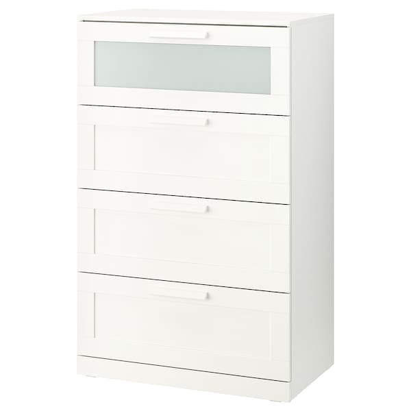 Ikea BRIMNES - Chest of 4 drawers, white/frosted glass, 78x124 cm