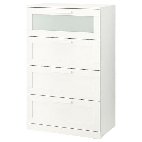 BRIMNES - Chest of 4 drawers, white/frosted glass, 78x124 cm