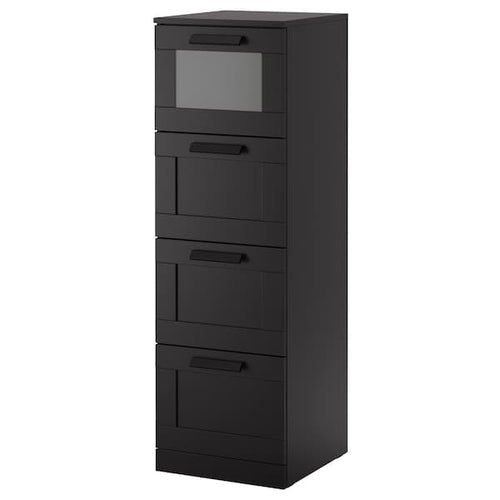 BRIMNES Chest of drawers with 4 drawers - black/frosted glass 39x124 cm