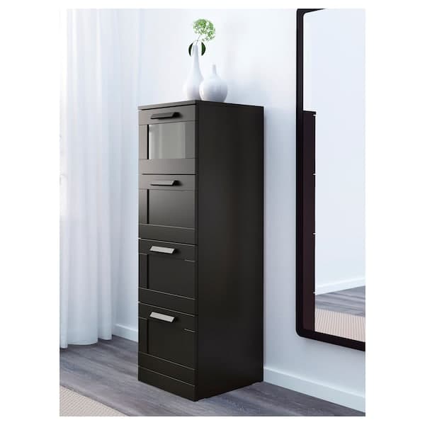 BRIMNES Chest of drawers with 4 drawers - black/frosted glass 39x124 cm - Premium Hardware Accessories from Ikea - Just €167.99! Shop now at Maltashopper.com