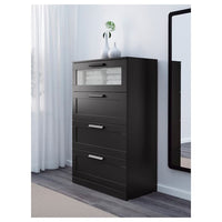 BRIMNES Chest of drawers with 4 drawers - black/frosted glass 78x124 cm , 78x124 cm - best price from Maltashopper.com 10392045