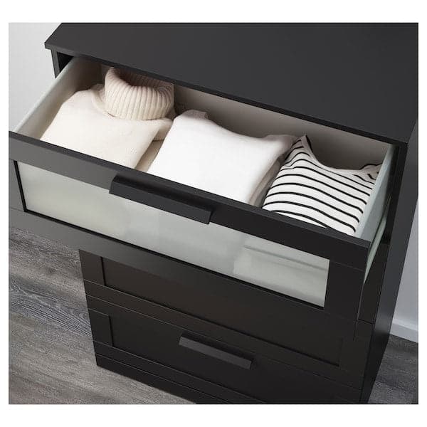 Ikea BRIMNES Chest of drawers with 4 drawers - black/frosted glass 78x124 cm , 78x124 cm