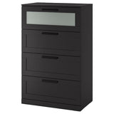 BRIMNES chest of 4 drawers, black/frosted glass, 78x46x124 cm