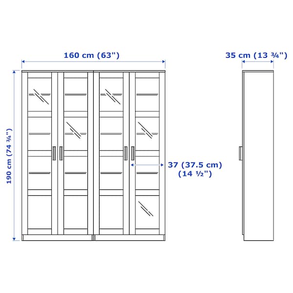 BRIMNES Combination with glass doors - white 160x35x190 cm , 160x35x190 cm - best price from Maltashopper.com 49278237