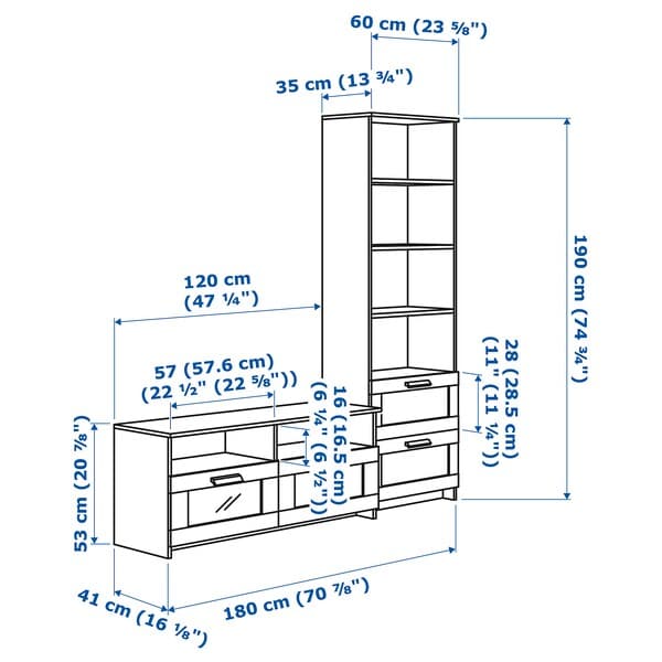 Ikea BRIMNES TV combination - white 180x41x190 cm , 180x41x190 cm