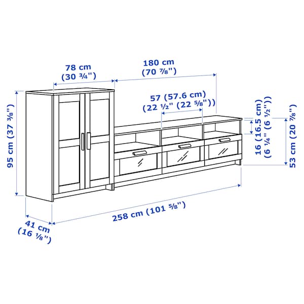 BRIMNES TV combination - white 258x41x95 cm , 258x41x95 cm - best price from Maltashopper.com 59278213