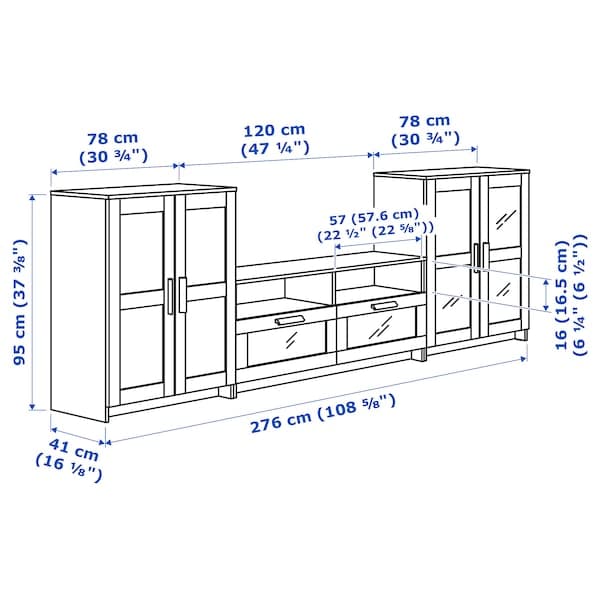 BRIMNES Combination TV/glass doors - white 276x41x95 cm , 276x41x95 cm - best price from Maltashopper.com 99278225