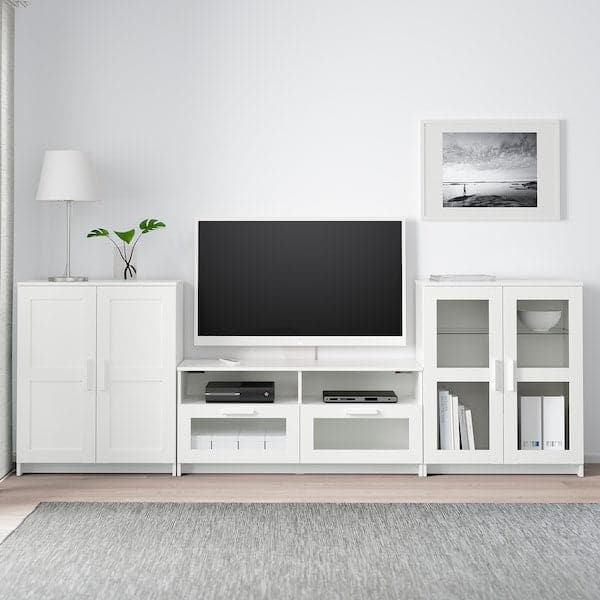 Ikea BRIMNES Combination TV/glass doors - white 276x41x95 cm , 276x41x95 cm