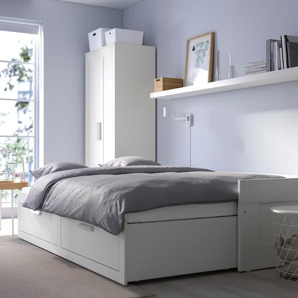 Ikea BRIMNES - Sofa bed/2 drawers/2 mattresses, white/Åfjäll rigid, , 80x200 cm