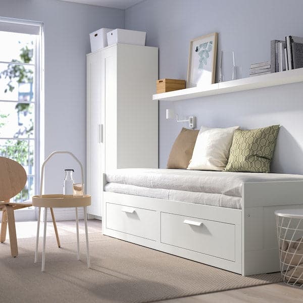 Ikea BRIMNES - Sofa bed/2 drawers/2 mattresses, white/Åfjäll semi-rigid, , 80x200 cm