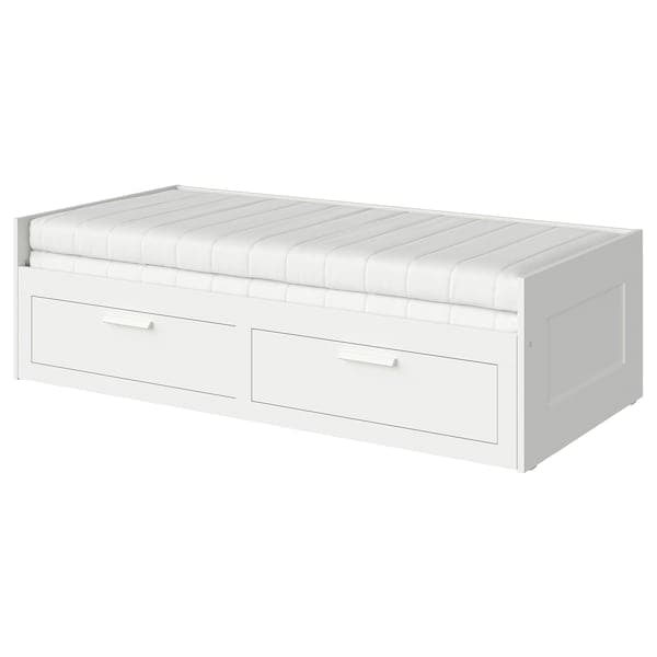 Ikea BRIMNES - Sofa bed/2 drawers/2 mattresses, white/Åfjäll semi-rigid, , 80x200 cm
