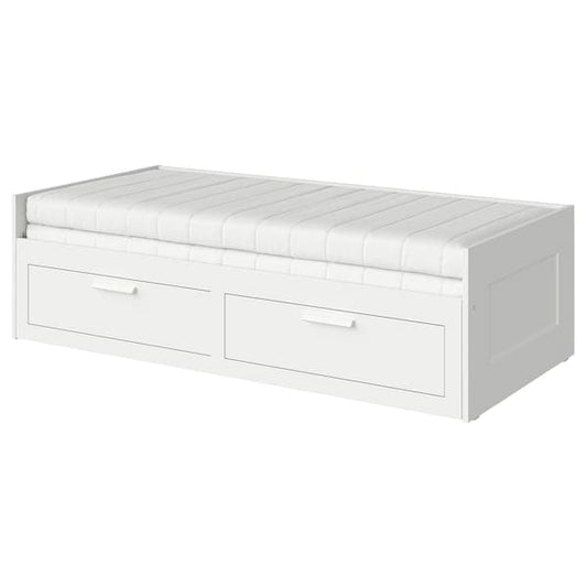 Ikea BRIMNES - Sofa bed/2 drawers/2 mattresses, white/Åfjäll semi-rigid, , 80x200 cm