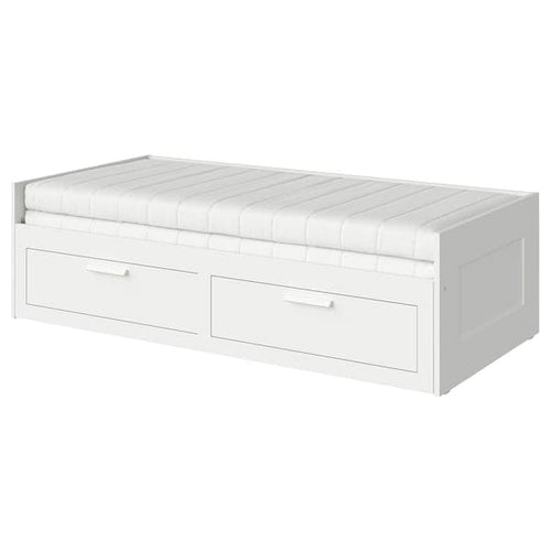 BRIMNES - Sofa bed/2 drawers/2 mattresses, white/Åfjäll semi-rigid, , 80x200 cm